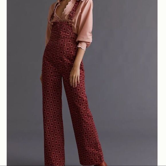 Anthropologie Pilcro Relaxed Floral Corduroy Overalls Size 32 New - Picture 1 of 8